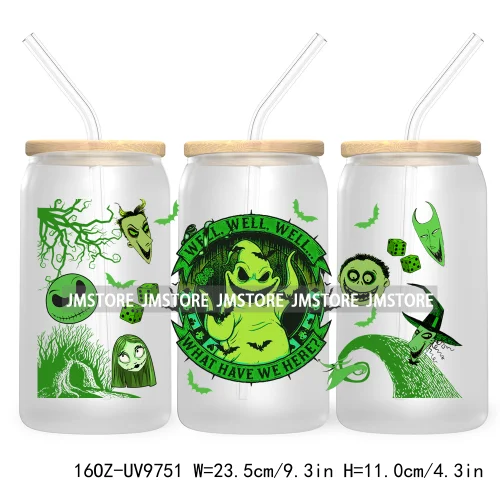 Spooky Cartoon Halloween 16OZ UV Cup Wrap DTF Transfer Stickers For Libbey Glass Can Cups Tumbler Waterproof Labels Scare Crew