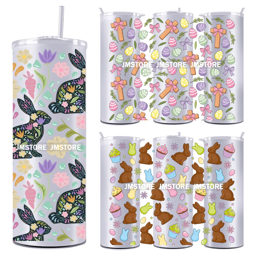 Coquette Easter Peeps Spring Floral Bunny Eggs 20OZ Skinny Tumbler Wrap UV DTF Transfer Stickers Personalized Logo For Tumbler