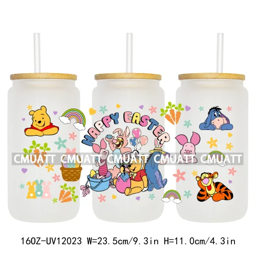 Spring Easter Stickers Cartoon Bunny Characters Eggs Kids 16OZ UV DTF Cup Wrap DIY Durable Label For Libbey Glass Can Mugs