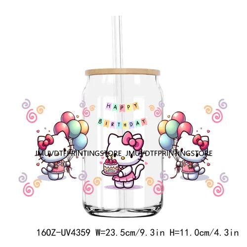 Cute Cartoon Cat Cow 16OZ UV DTF Cup Wrap Transfers Stickers Baseball Girl Custom Label DIY Waterproof Logo For Libbey Glass Can