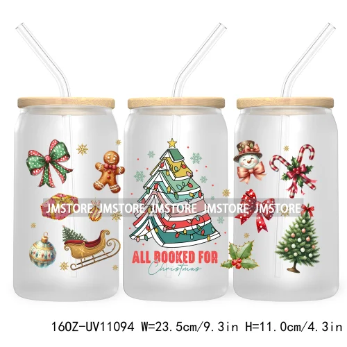 Candy Cane Christmas Club 16OZ UV DTF Cup Wrap Waterproof Transfer Stickers For Libbey Glass Can Football Mom Game Day Christmas