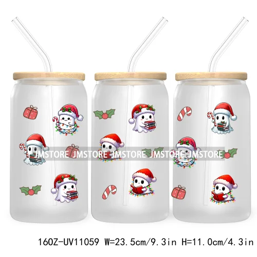 Gingerbread Christmas Coffee Latte UV DTF Cup Wrap For Libbey Glass Can Transfer Stickers Waterproof Custom Book Ghost Christmas