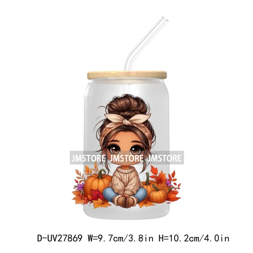 Latina Chibi Autumn Baby Little Girl UV DTF Transfer Stickers Decals For Libbey Cold Cups Mugs Tumbler Fall Vibes Pumpkin Season