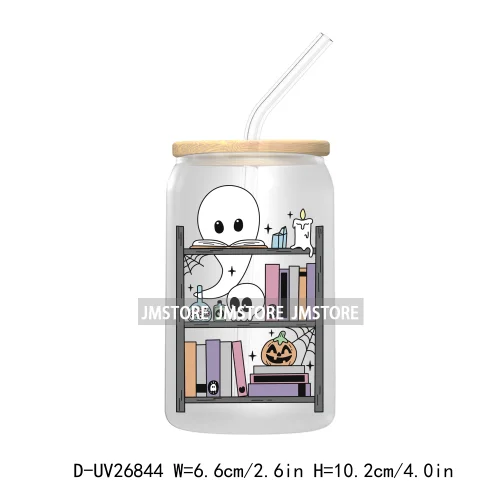 Spooky Halloween Book Club 16OZ UV DTF Cup Wrap Transfer Stickers Custom Labels Waterproof Logo For Libbey Glass Can Fall Season