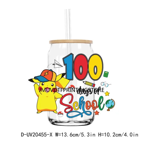 Glitter 100 Days Of School UV DTF Transfer Stickers Decals For Libbey Cold Cup Mugs Tumbler Waterproof Logo Cartoon Kindergarten