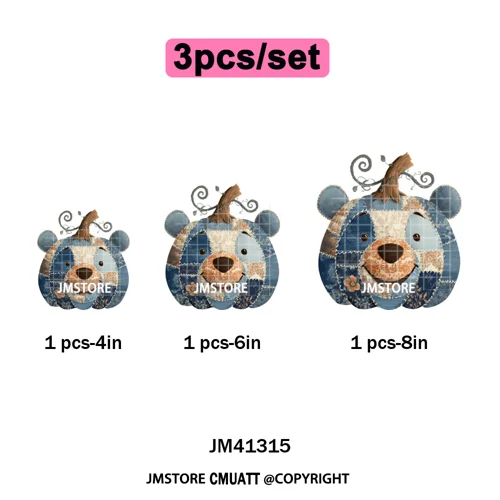 Preppy Floral Cartoon Friends Fall Patchwork Pumpkin Halloween Iron on Washable DTF Transfer Stickers Ready to Press for Clothes