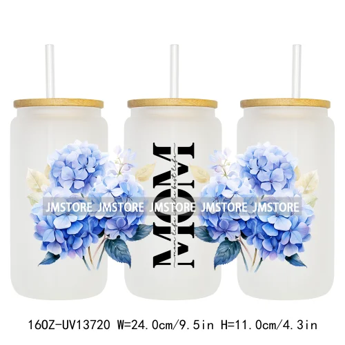 Strong Mom Butterfly Floral Mother's Day 16OZ UV DTF Cup Wraps Ready To Apply Waterproof Transfer Stickers For Libbey Glass Can