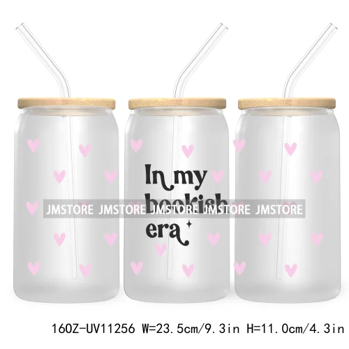 Trendy Coffee And Books Reading Floral Flowers 16OZ UV Cup Wrap DTF Transfer Stickers For Libbey Glass Can Cups Tumbler Labels
