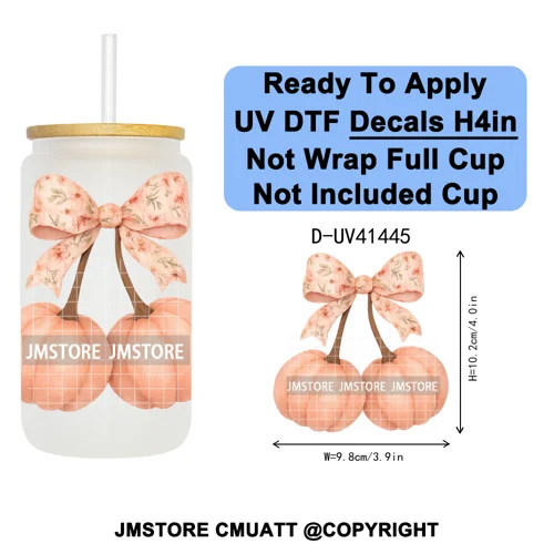 Highland Cow Horror Character Coquette Pumpkin UV DTF Decals Ready To Apply Durable Transfer Stickers For 16OZ Libbey Glass Can