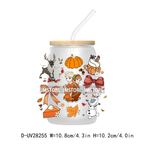 Cartoon Fall Coquette Bow Pumpkin Spice UV DTF Transfer Stickers Decals For Libbey Cold Cups Mug Tumbler Waterproof Autumn Vibes