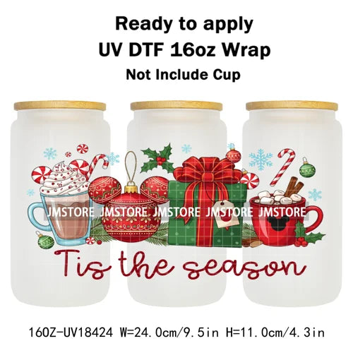 Cartoon Mouse Friends Christmas Gingerbread 16OZ UV DTF Cup Wraps Ready To Apply Durable Transfer Stickers For Libbey Glass Can