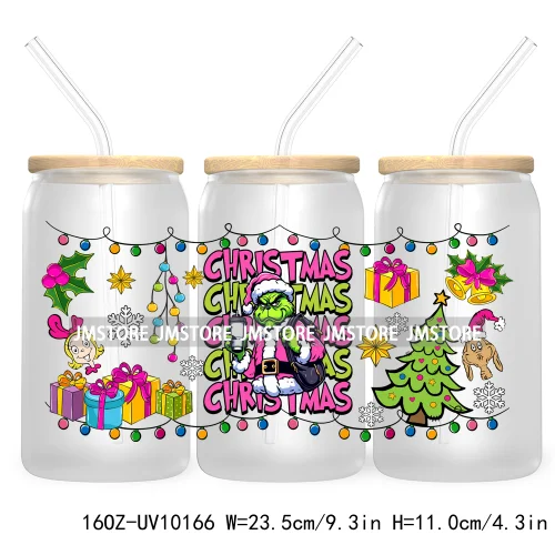 In My Christmas Era UV DTF Sticker For 16OZ Libbey Glass Cup Can Wrap Green Character Transfer Stickers Custom Labels DIY Logo