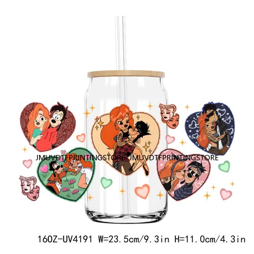 Chicano Cartoon Mouses Couple Valentine 16OZ UV DTF Cup Wrap Transfers Stickers Custom DIY Waterproof Logo For Libbey Glass Can