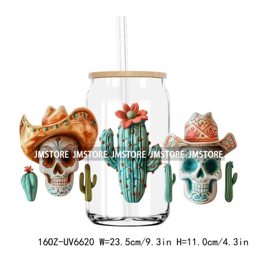 Western Desert Cactus Plants 16OZ UV DTF Cup Wrap Transfers Stickers Custom Labels Durable Waterproof Logo For Libbey Glass Can