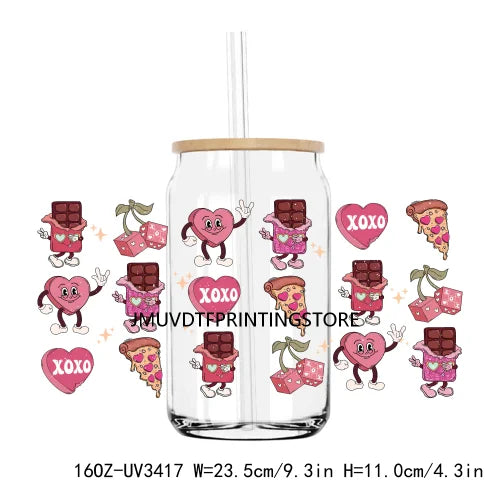 Love More Worry Less UV DTF Sticker For 16OZ Libbey Glass Cup Can Wrap Transfer Sticker Custom Labels DIY Logo XOXO Valentines