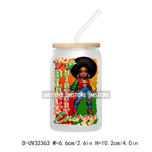 Big Black History Energy Proud Afro Girls Juneteenth UV DTF Transfer Stickers Decals For Libbey Cold Cups Mugs Tumbler Labels