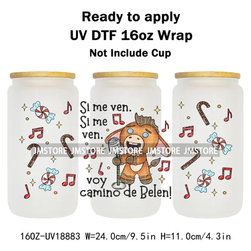 Tis The Season Mexican Christmas 16OZ UV DTF Cup Wraps Ready To Apply Waterproof Transfer Stickers For Libbey Glass Can Tumbler