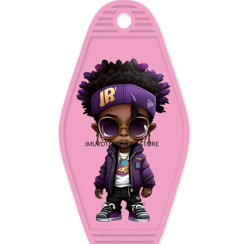 Cool Afro Boy Prince Magic High Quality WaterProof UV DTF Sticker For Motel Hotel Keychain Fashion Black Kids