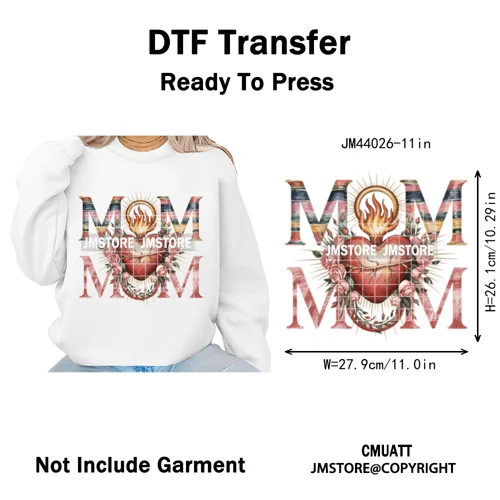 Latina Mom Mexican Virgen de Guadalupe Flower Mother's Day Iron on DTF Heat Transfers Stickers Ready to Press for T-shirts Bags