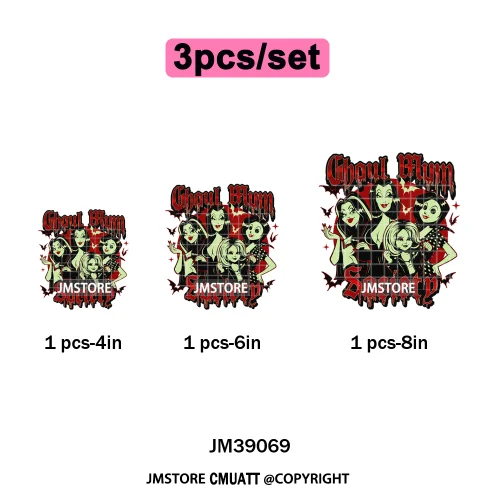 Ghoul Mum Witchy Halloween Horror Killer Movie Character Iron on DTF Washable Transfer Stickers Ready to Press for T-shirts Bags
