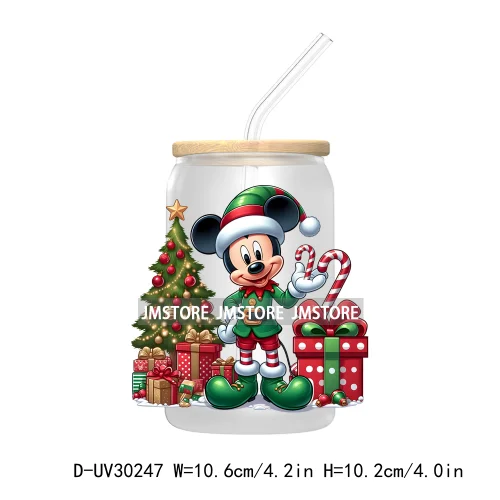 Merry Christmas Cartoon Mouse And Friends UV DTF Transfer Stickers Decals For Libbey Cold Cups Mugs Tumbler Xmas Bear Candy Cane