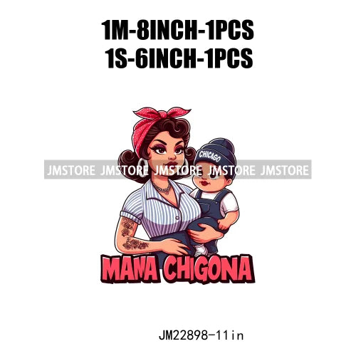 Cartoon Mama Chingona Chicana Latina Mexican Spanish Mom Kids Happy Mother's Day Iron On DTF Transfer Stickers For Clothes