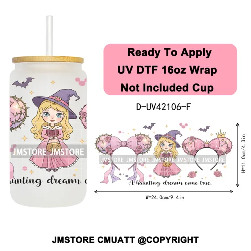 Mouse Halloween Villain Girly Cartoon Princess 16OZ UV DTF Cup Wraps Ready To Apply Transfer Stickers For Libbey Glass Can Mugs