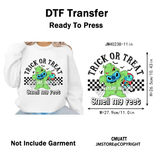 Checkered Trick Or Treat Scary Killer Character Halloween Vibes Iron on DTF Washable Transfer Sticker Ready to Press for Hoodies