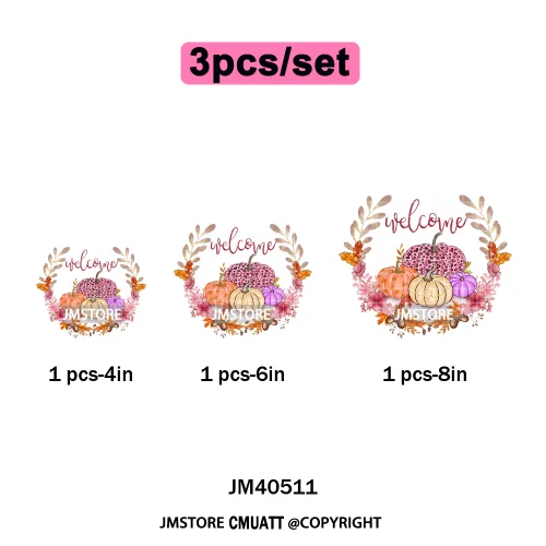 Pink Happy Fall Season Harvest Blessings Pumpkin Autumn Vibes Iron on DTF Washable Transfers Stickers Ready to Press for Hoodies