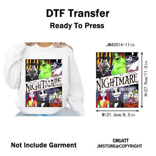 Halloween Horror Party Cartoon Friends Nightmare Spooky Vibes Iron on DTF Washable Transfers Stickers Ready to Press for Clothes