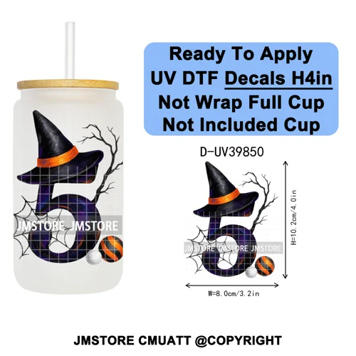 Polka Dot Pumpkin Halloween Letter Coquette UV DTF Decals Ready To Apply Waterproof Transfer Stickers For 16OZ Libbey Glass Can