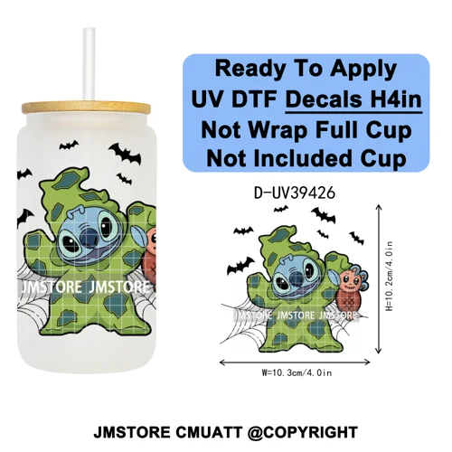 Witch Cartoon Horror Halloween Mummy UV DTF Transfer Stickers Decals Ready To Apply Waterproof For 16OZ Libbey Glass Can Tumbler