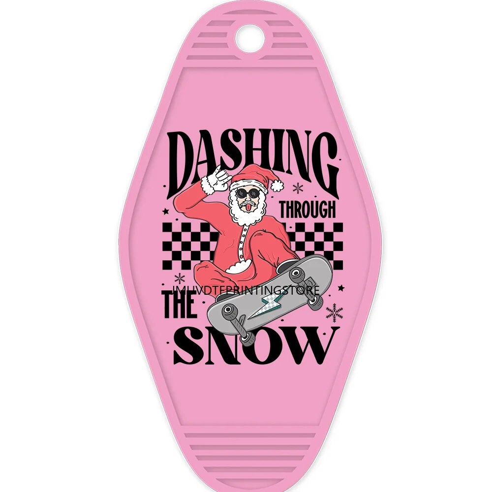 Retro Christmas Dashing Through the Snow High Quality WaterProof UV DTF Sticker For Motel Hotel Keychian