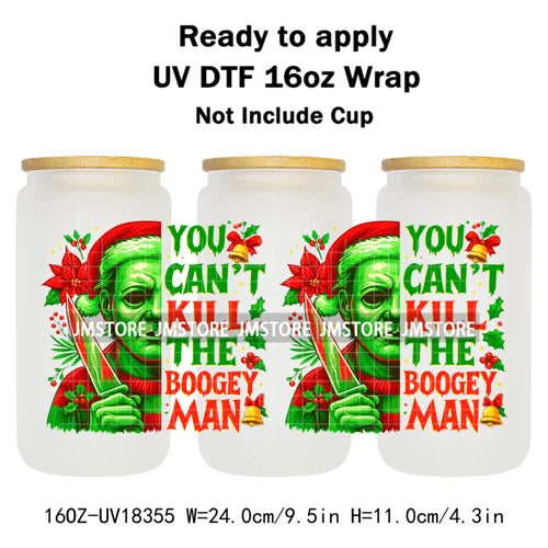 Preppy Christmas Movie Killer Cartoon Bow 16OZ UV DTF Cup Wraps Ready To Apply Waterproof Transfer Stickers For Libbey Glass Can