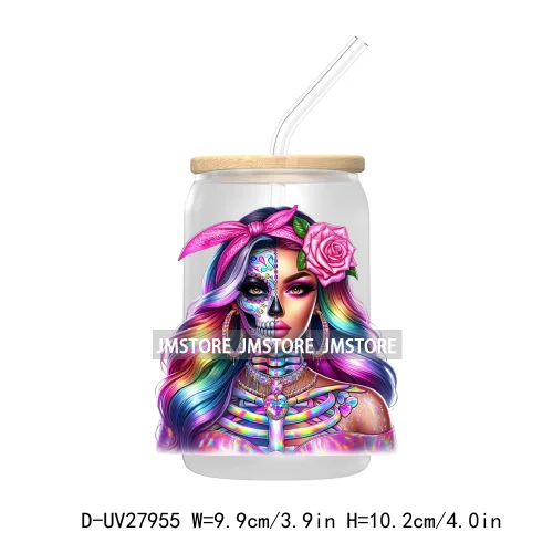 Rainbow Diamond Glamor Latina Skeleton UV DTF Transfer Stickers Decals For Libbey Cold Cups Mugs Tumbler Chicana Latina Woman