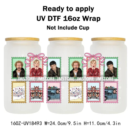 Retro Christmas Movie Character UV DTF Cup Wrap Ready To Apply Transfer Stickers Durable 16OZ Tumbler Wraps For Libbey Glass Can