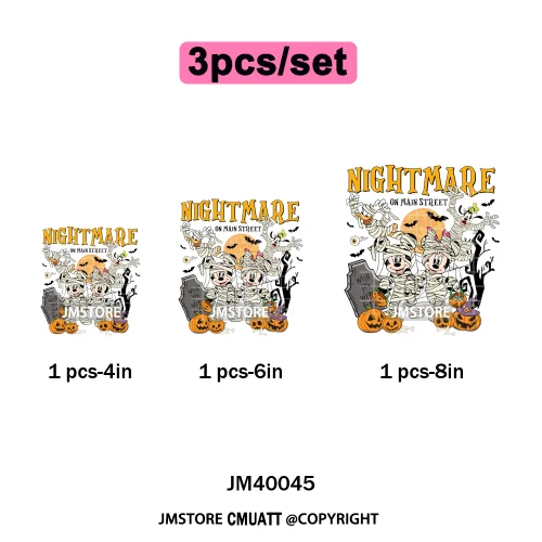 Happy Halloween Nightmare Cartoon Character Pumpkin Skeleton Iron on DTF Washable Transfers Stickers Ready to Press for T-shirts