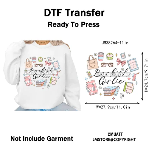 Funny Bookish Things Kindle Girlie TBR Read Books Lover Positive Quotes Iron on DTF Transfer Stickers Ready to Press for Textile
