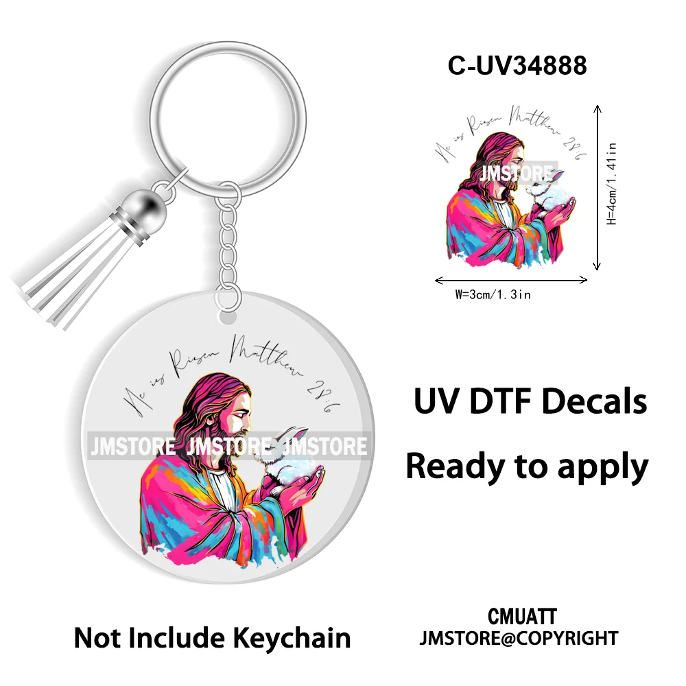 Christian Easter Eggs Bunny Mama Coquette Bow Good Quality WaterProof UV DTF Stickers For Round Circle Acrylic Keychain Keyring