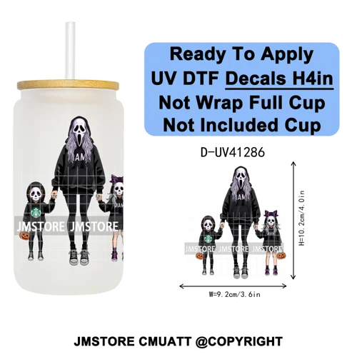 Family Halloween Horror Mama UV DTF Transfer Stickers Decals Ready To Apply Waterproof For 16OZ Libbey Glass Can Cups Tumbler