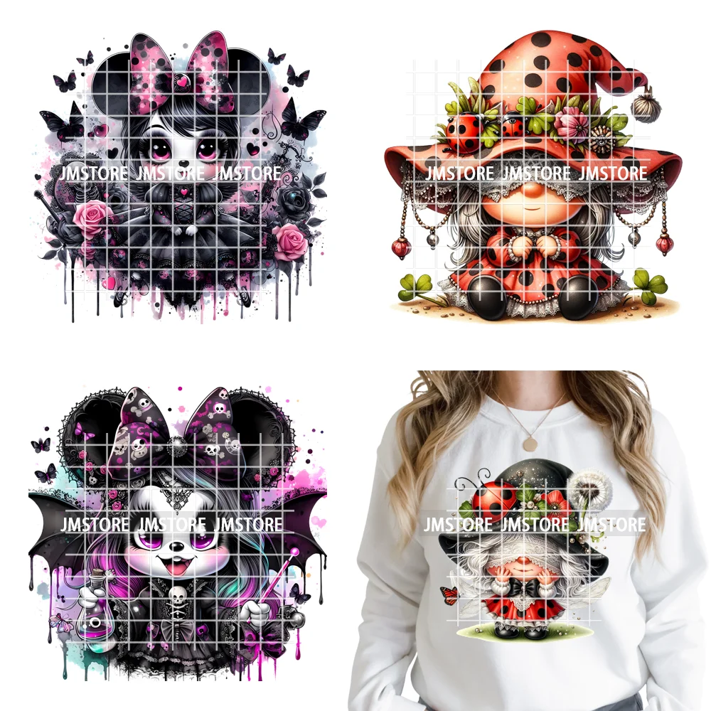 Spooky Scary Witch Girly Animal Flower Strawberry Gnomes Iron on DTF Washable Transfers Stickers Ready to Press for Hoodies Bags