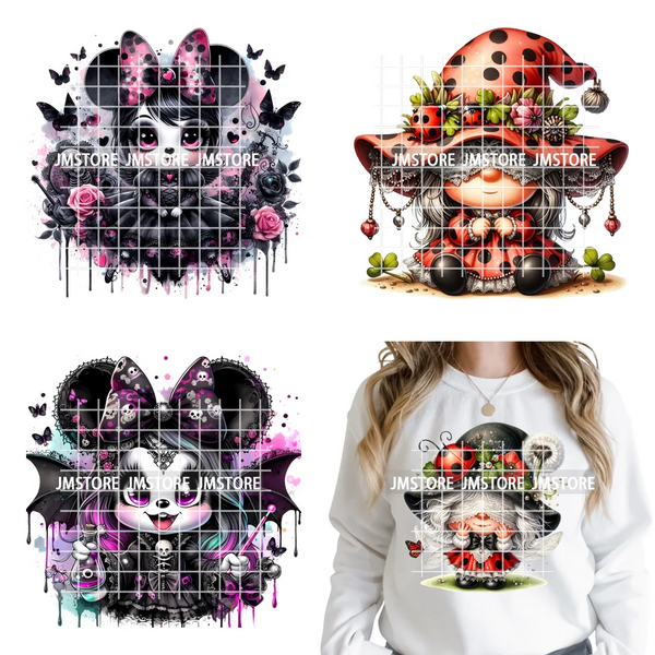 Spooky Scary Witch Girly Animal Flower Strawberry Gnomes Iron on DTF Washable Transfers Stickers Ready to Press for Hoodies Bags