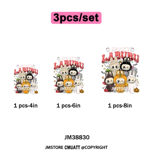 Cute Checkered Spooky Doll Monster Characters Halloween Iron on DTF Washable Heat Transfers Stickers Ready to Press for Textile