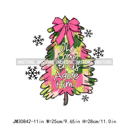 Fashion Christmas Tree Girls Winter Coquette Blessed Christian Sayings Iron On DTF Transfers Stickers Heat Press For Sweatshirts