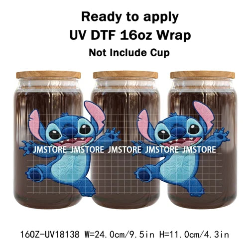 Faux Embroidery Floral Cartoon Characters UV DTF Stickers Ready To Apply Cup Wraps Waterproof For 16OZ Libbey Glass Can Tumbler