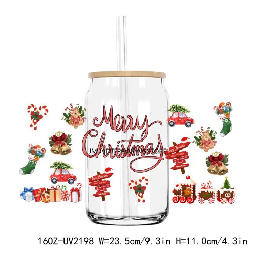 Tis The Christmas Season 16OZ UV DTF Cup Wrap Transfers Stickers Custom Labels DIY Durable Waterproof Logo For Libbey Glass Can