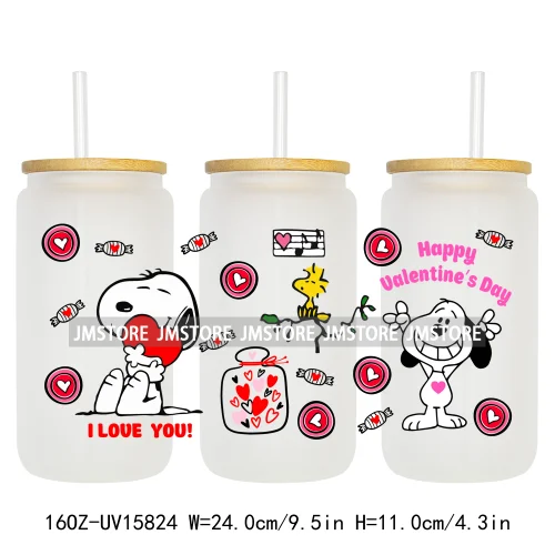 Cartoon Dog Valentine's Day UV DTF Stickers Ready to Transfer Cup Wrap Custom Labels DIY Craft For Libbey Glass Can Mug Tumbler