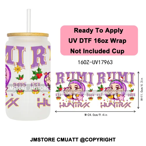 Christmas Edition Kpop Demon Festive Anime Girls UV DTF Stickers Ready To Apply Cup Wrap High Quality For 16OZ Libbey Can Glass
