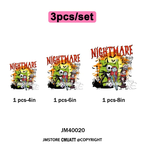 Halloween Horror Party Cartoon Friends Nightmare Spooky Vibes Iron on DTF Washable Transfers Stickers Ready to Press for Clothes