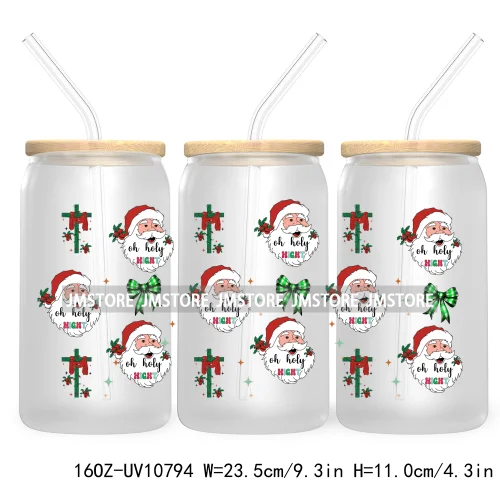 Religious Jesus Christmas UV DTF Cup Wrap For Libbey Glass Can Transfer Stickers Waterproof Custom Labels Christian Cross Bow